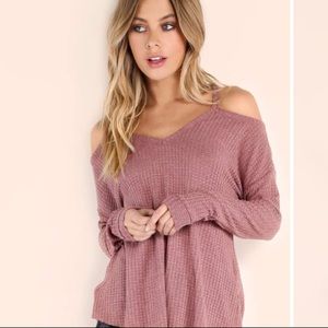 Blush Cold Shoulder Waffle Top